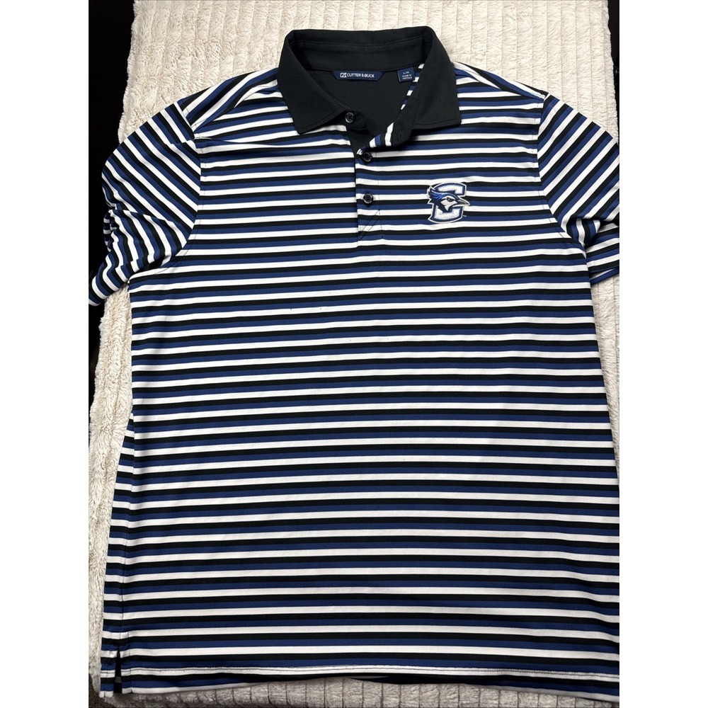 Creighton University Men's Large Black White Blue Stripes Cutter & Buck EUC